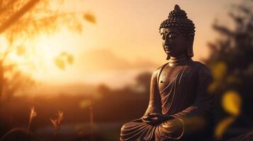 Buddha statue on sunset background. photo