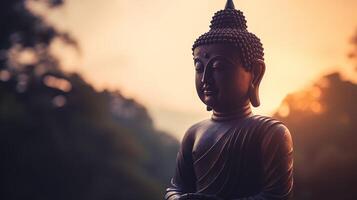 Buddha statue on sunset background. photo