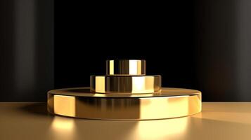 resumen negro antecedentes con oro podio para producto presentación. 3d render.ai generativo foto