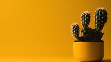 cactus en amarillo maceta en amarillo antecedentes con Copiar espacio. mínimo estilo.ai generativo foto