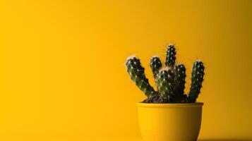 cactus en amarillo maceta en amarillo antecedentes con Copiar espacio. mínimo estilo.ai generativo foto