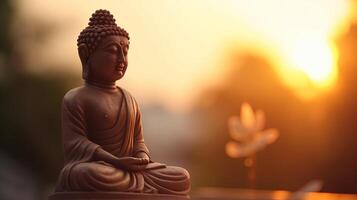Buddha statue on sunset background. photo