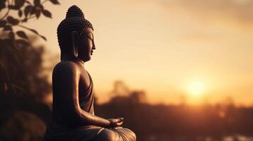 Buddha statue on sunset background. photo