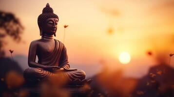 Buddha statue on sunset background. photo