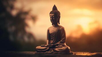 Buddha statue on sunset background. photo
