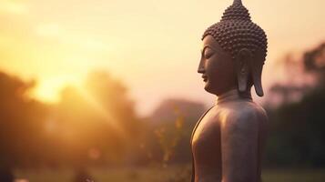 Buddha statue on sunset background. photo