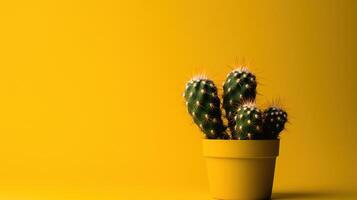 cactus en amarillo maceta en amarillo antecedentes con Copiar espacio. mínimo estilo.ai generativo foto