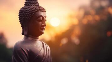 Buddha statue on sunset background. photo