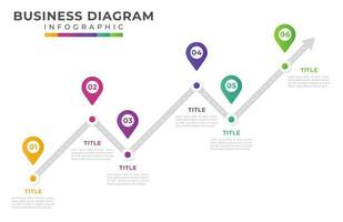 6 6 pasos cuesta arriba grafico cronograma diagrama, infografía vector presentación. infografía modelo para negocio.