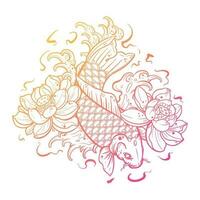 negro tatuaje pez, pez dorado, koi pescado en blanco antecedentes vector