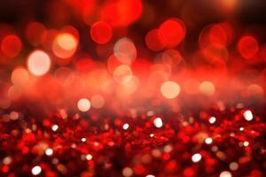 Abstract Christmas background with bokeh defocused lights and red color. photo