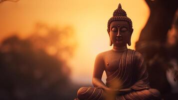 Buddha statue on sunset background. photo