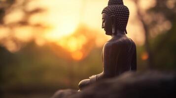 Buddha statue on sunset background. photo