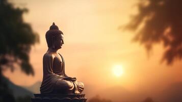 Buddha statue on sunset background. photo