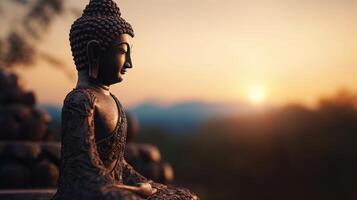 Buddha statue on sunset background. photo