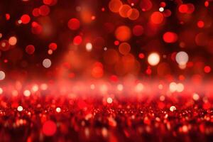 Abstract Christmas background with bokeh defocused lights and red color. photo