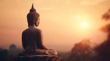 Buddha statue on sunset background. photo