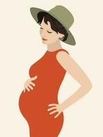 Beautiful pregnant woman. Banner or poster for websites, advertising, greeting card. Mother's day greeting. Health care, female, happy motherhood concept. Minimalism style. vector