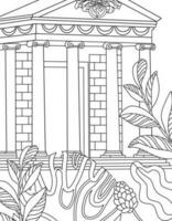 Ancient Greece Coloring page. Hand illustrations, Athens antique temple, Corinthian column, pillar. Drawings for poster. Beautiful drawing with patterns and small details. Coloring book picture vector