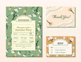 Vintage invitation template set. Old classic style. Design for wedding, greeting card, advertisement, label, poster or banner. Thank you card. RSVP vector