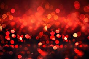 Abstract Christmas background with bokeh defocused lights and red color. photo