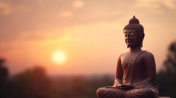 Buddha statue on sunset background. photo