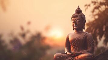 Buddha statue on sunset background. photo