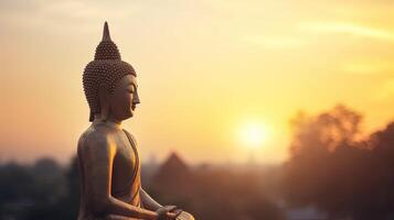 Buddha statue on sunset background. photo