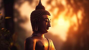 Buddha statue on sunset background. photo