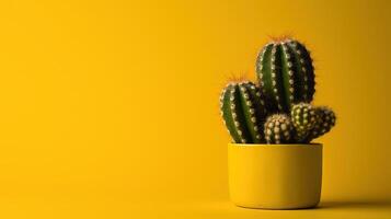 cactus en amarillo maceta en amarillo antecedentes con Copiar espacio. mínimo estilo.ai generativo foto