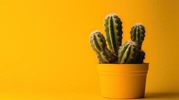 cactus en amarillo maceta en amarillo antecedentes con Copiar espacio. mínimo estilo.ai generativo foto