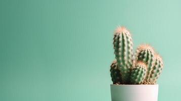 cactus en un maceta en verde antecedentes. mínimo concepto.ai generativo foto