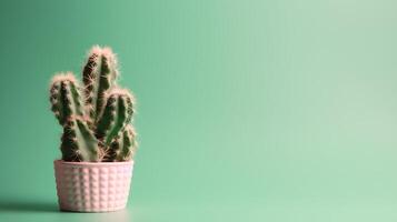 cactus en un maceta en verde antecedentes. mínimo concepto.ai generativo foto