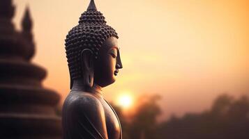 Buddha statue on sunset background. photo