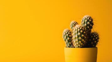 cactus en amarillo maceta en amarillo antecedentes con Copiar espacio. mínimo estilo.ai generativo foto