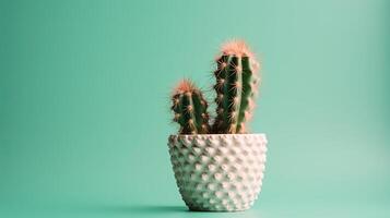 Cactus in a pot on green background. Minimal concept. photo