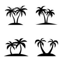 palm tree logo on the island, design of two palm trees on the beach at dusk, flat art style design isolated white background vector