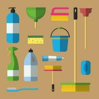 household cleaning product icon vector set. flat design illustration isolated background.