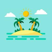 summer on tropical island logo, flat art style design isolated white background vector