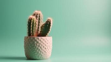 Cactus in a pot on green background. Minimal concept. photo