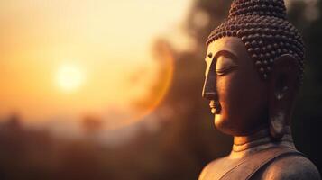 Buddha statue on sunset background. photo