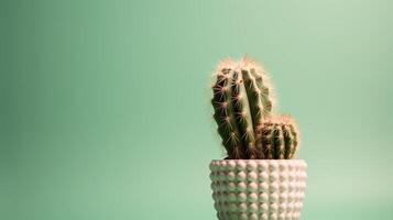 cactus en un maceta en verde antecedentes. mínimo concepto.ai generativo foto