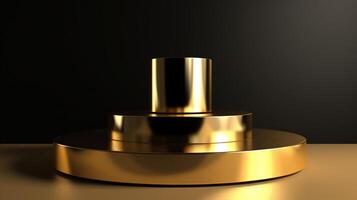 Abstract black background with gold podium for product presentation. 3d render. photo