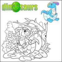 prehistórico dibujos animados dinosaurio colorante libro vector