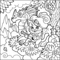 cute cat singer and dragon coloring book vector