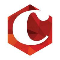 c initials red polygonal logo and vector icon