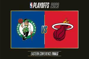 Miami Heat vs Boston Celtics, Conference Finals of 2023 NBA playoffs. Tournament of the National Basketball Associations 2022-23 season. Tbilisi, Georgia - May 15, 2023. vector