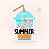 Hello summer cute sticker with cocktail vector