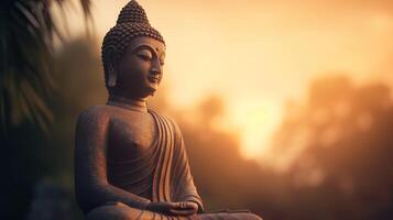 Buddha statue on sunset background. photo
