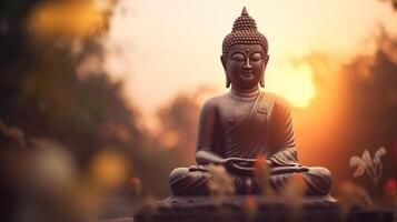 Buddha statue on sunset background. photo